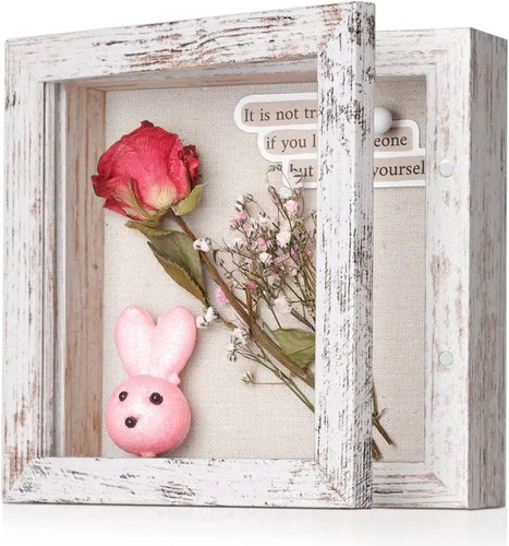 Vista 30 de Paquete de 2 marcos de caja de sombra de 8 x 10 pulgadas con parte trasera de lino, vitrina rústica resistente de memoria de flores, imágenes, Gris