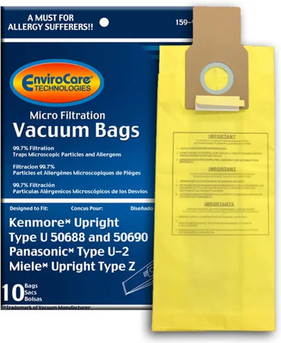 EnviroCare Bolsas de vacío de repuesto para Kenmore U/L/O, 50688 y 50690, Panasonic Tipo U-2, Miele Tipo Z. 10 unidades