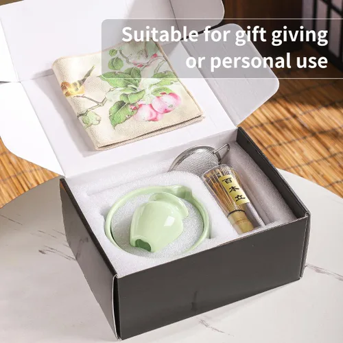 Vista 8 de Juego de matcha, 8 piezas de cerámica Matcha Bowl & Whisk Kit con patrón de setas, Chawan japonés tradicional, Persecución de bambú, cuchara