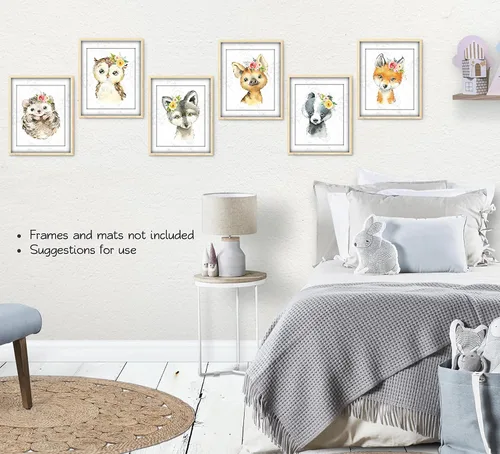 Vista 4 de Woodland Animals Wall Art Prints - Nursery Decor - Set of 6-8x10 - Unframed - Watercolor