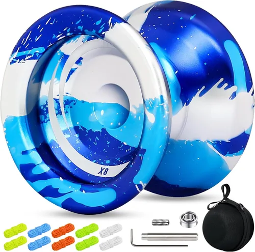 Vista 7 de X8 Finger Spin Yoyo - Yoyo de arranque profesional, Yo Yo Yo de metal que no responde con bolsa, rodamiento KK, 10 cuerdas, herramientas