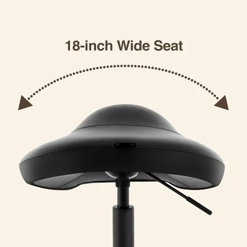 Vista 6 de Taburete grande giratorio neumático resistente con asiento extra ancho para clínica higiénica, spa, masaje, hogar y oficina, 505 KIMO (negro)