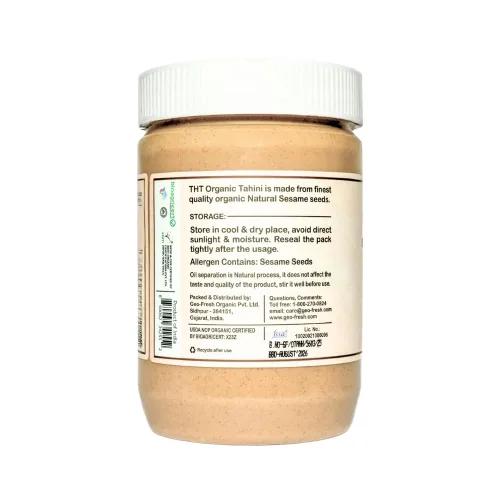 Vista 8 de Pasta de Tahini Orgánica 16 oz (1 lb) - Aderezo de Sésamo Blanco Sin Cascarilla - Certificado USDA, Sin Gluten, Kosher - Salsa Cremosa de Tahini