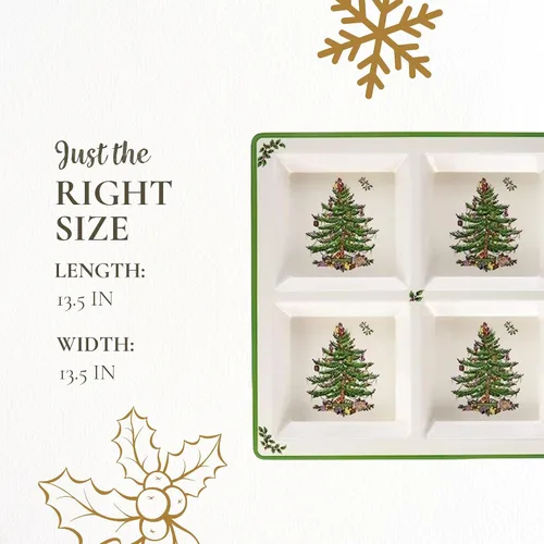 Vista 7 de Spode Bandeja de Melamina del Árbol de Navidad de 4 Secciones, Vajilla Festiva Dividida de 13.5 Pulgadas para Frutos Secos, Dulces, Condimentos