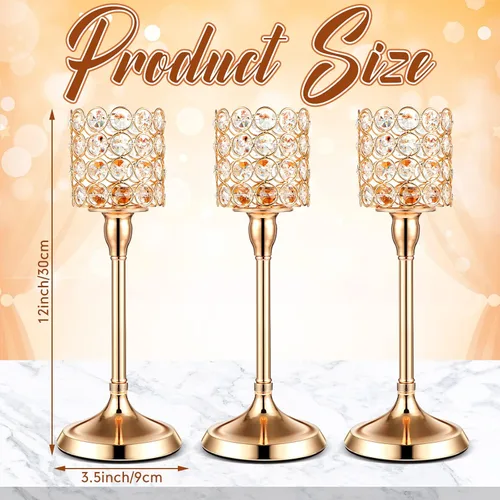 Vista 2 de Sieral 6 portavelas de cristal, candelabros altos a granel, velas de té para boda, comedor, centros de mesa para chimenea, candelabros, sala