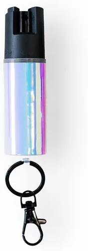 Vista 6 de Safely Spray de pimienta holográfico + llavero, probado en laboratorio, fórmula de máxima resistencia, tinte de marcado UV y bloqueo de seguridad