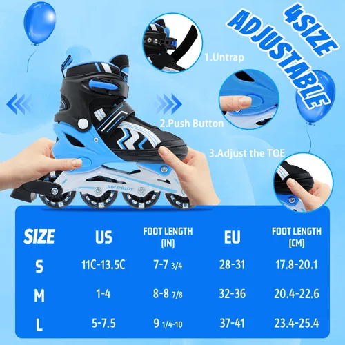 Vista 2 de Inline Skates for Kids 4 Size Adjustable Light-Up Wheels Aluminum Frame Black Rose Red Blade Skate for Boys and Girls S, M, L Sizes, Ages 5-8, 6-12