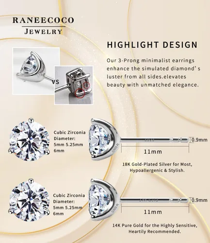 Vista 3 de Aretes tipo dormilona Stunning Flame de plata chapada en oro de 18 quilates y con diamantes de imitación de circonia cúbica