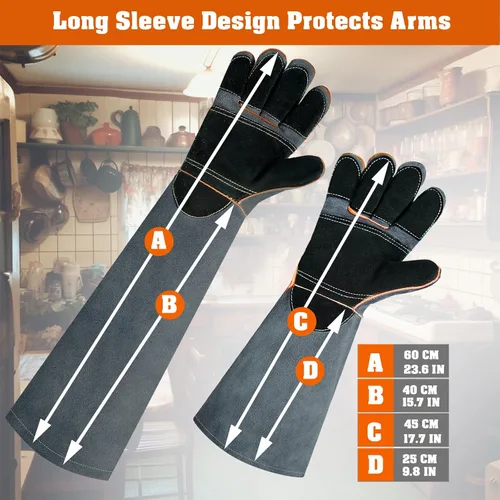 Vista 2 de Leather-Welding-Gloves Heat/Fire-Resistant Kevlar-Gloves for BBQ,Grill,Camping,Stick,Animal-Handling-Gloves