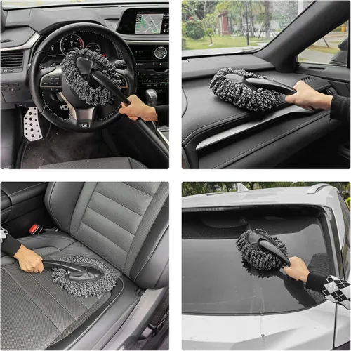 Vista 5 de Amiss Paquete de 2 mini cepillos de microfibra para salpicadero de automóvil, cepillo multifuncional de limpieza para automóvil, accesorios