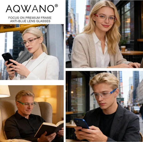 Vista 4 de AQWANO 5 Pack Rimless Reading Glasses Women Men Blue Light Block, Lightweight Clear Frames Computer Readers Anti Glare