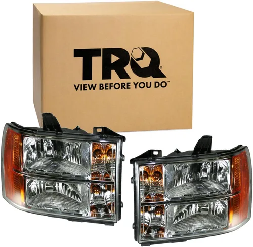 Vista 549 de TRQ Juego de Conjunto de Ensamble de Faros de 2 Piezas de Desempeño Halógeno con Marco Cromado Conductor y Lado del Pasajero Compatible con Mercedes