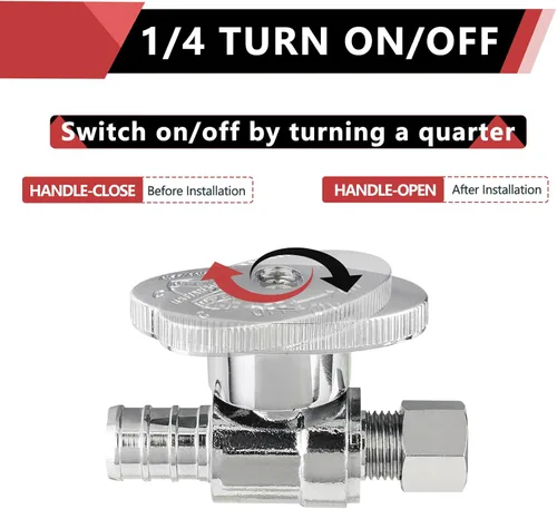 Vista 3 de EFIELD - Válvula de parada recta de 1/4 de giro (2 unidades) de compresión de diámetro exterior de 1/4 pulgadas x 1/2 pulgada de púas para máquina