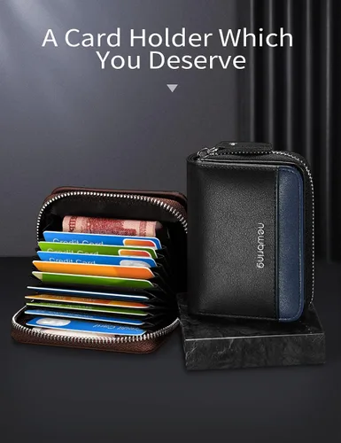 Vista 8 de Tarjetero RFID con cremallera, tarjetero, Marrón (18 ranuras para tarjetas y 2 ventanas de identificación)