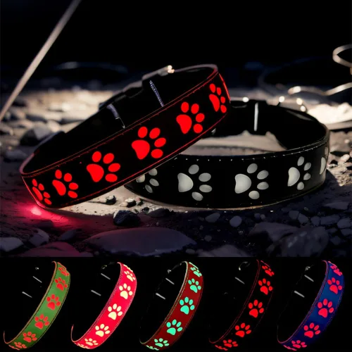 Vista 21 de Collar LED para perro, 15 modos de luz, USB-C recargable, silicona ajustable, varios colores (negro, S (7.87-11.8 pulgadas)