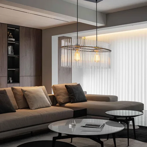 Vista 5 de Candelabro Moderno de Cristal de 2 Luces D23.6 Candelabro de Comedor Sobre Mesa Lámpara Colgante Contemporánea Altura Ajustable E26 para Sala