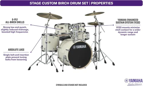 Vista 3 de Yamaha Stage Custom Birch - Paquete de carcasa de tambor Bop de 3 piezas con bombo de 18" con tambor de caja de 14" para estudiantes y bateristas