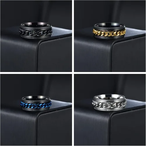 Vista 4 de Anxiety Spinner Ring Set (4 Pcs) - Moon & Star Design Fidget Rings for Women, Stress Relief Rotating Rings in Gold/Rose Gold/Black/Silver, US