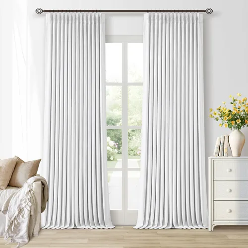 Vista 58 de Juego de 2 paneles de cortinas plisadas negras de 80 pulgadas para sala de estar, cortinas plisadas de lino con forro de 80 pulgadas de largo, 100%