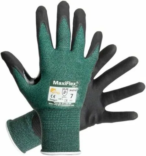 Vista 2 de MaxiFlex 34-8743 Guantes de trabajo con revestimiento de nitrilo resistentes a los cortes con carcasa de punto verde y guante de nitrilo de alta