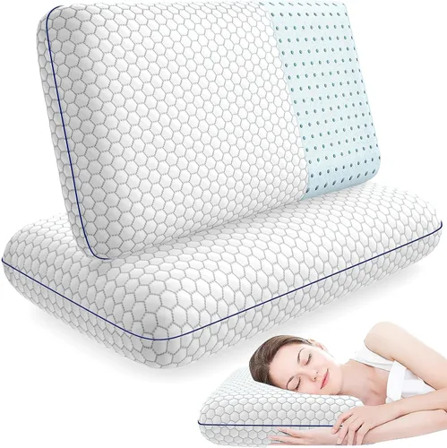 Vista 12 de CushyOasis - Almohadas de espuma viscoelásticas para dormir de lado, espalda y boca abajo, almohada de cama con funda lavable y malla transpirable