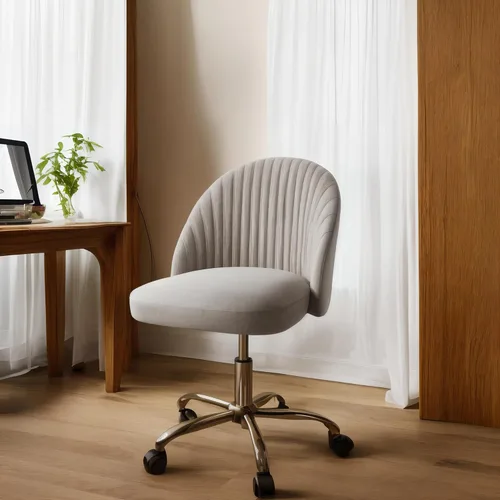 Vista 7 de JUMMICO Silla de escritorio para oficina en casa, silla de tocador, tapizada, ajustable, con respaldo medio, giratoria, sin brazos, sillas de Gris