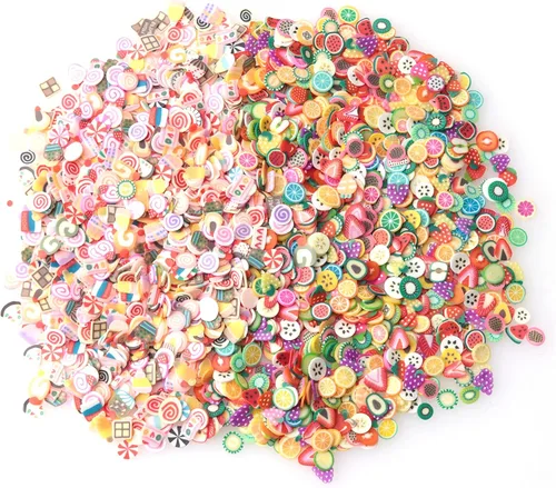 Sowaka Juego de 2000 piezas de polímero 3D de polímero de frutas, pastel de resina colorida, kit de limo para arte, suministros de uñas,
