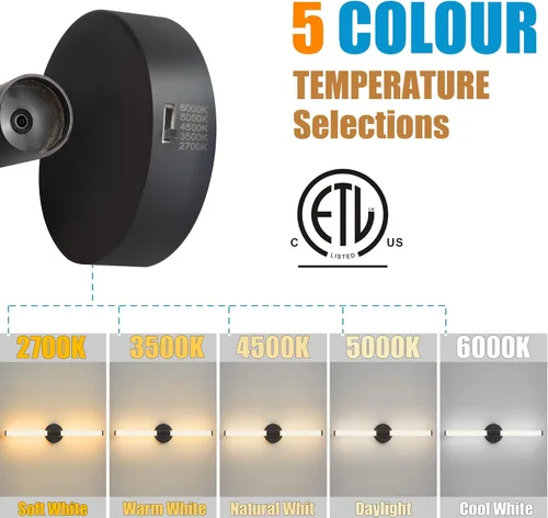 Vista 4 de Juego de 2 apliques de pared para baño con cableado fijo, regulables, LED 5CCT, accesorios de iluminación para baño sobre espejo, iluminación