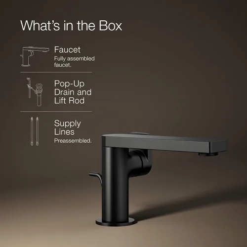 Vista 13 de Kohler 73167-4-BL Composed Grifo de lavabo de baño de una sola manija con manija de palanca, 1.2 gpm, negro mate