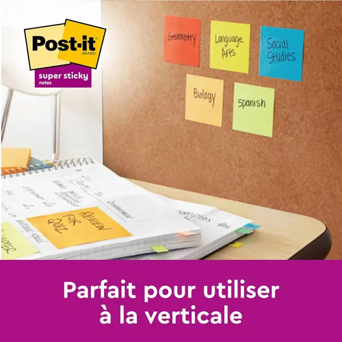 Vista 2 de Post-it Super Sticky Notes Boost Color Collection, paquete de 5 blocs, 90 hojas por bloc, 2.992 in x 5.000 in, naranja, verde, rosa, amarillo, azul