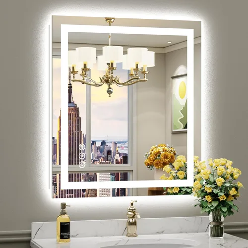 Vista 57 de Briivue Espejo de baño LED de 20 x 28 pulgadas con luces, retroiluminado y frontal iluminado, espejo de tocador de baño con luz antiniebla