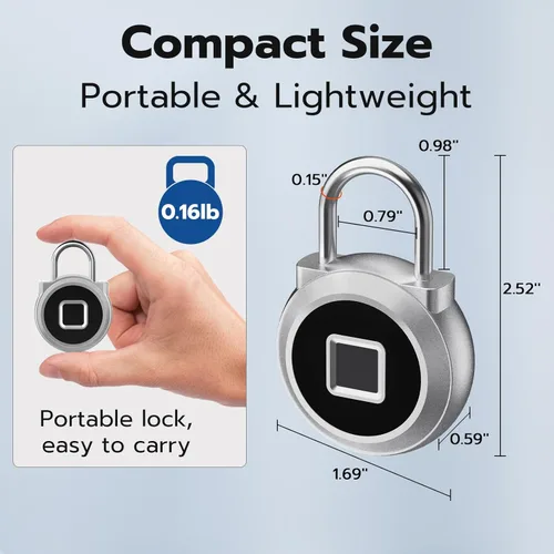 Vista 6 de Cerradura de huellas dactilares, bloqueo Bluetooth, pequeño candado de huellas dactilares con cerradura inteligente sin llave, resistente a