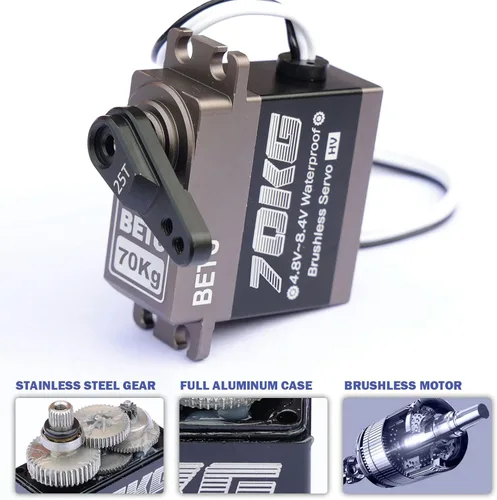 Vista 4 de 154.3 lbs Servo, servo sin escobillas de alto par, servo Waterpoof compatible con 1/5,1/6, 1/8, 1/10 RC coche/robot/barco