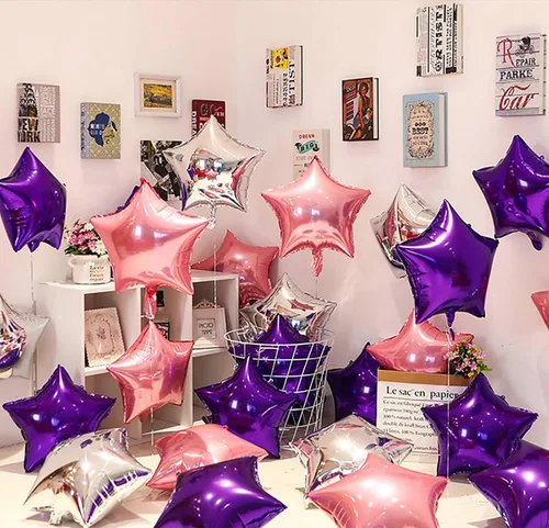 Vista 4 de KALOR Globos de Mylar de estrella morada de 18 pulgadas, 10 globos de helio en forma de estrella para bodas, baby shower, decoraciones de fiesta