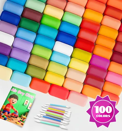 Vista 2 de Arcilla de espuma Air Dry de 100 colores, arcilla de espuma no pegajosa suave de secado al aire, arcilla súper ligera moldeable con herramientas
