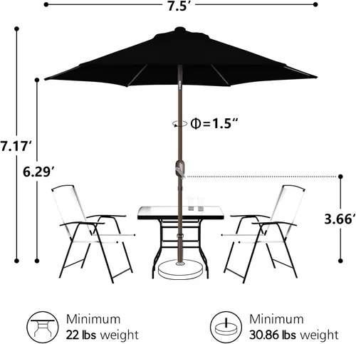 Vista 3 de Sombrilla de patio de 7.5 pies/9 pies, sombrilla de piscina con protección UV con poste resistente, sombrilla para exteriores con botón