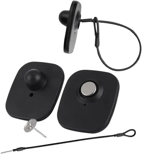 1000 etiquetas de seguridad de ropa dura de 8.2 Mhz frecuencia RF, etiqueta de ropa de seguridad al por menor con 1000 pines y 100 cordones