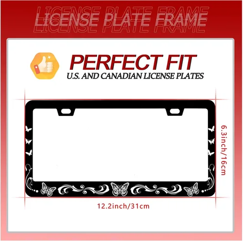 Vista 2 de Marco de placa de matrícula de mariposas, hermosos animales, de acero inoxidable, para automóvil, piezas decorativas para automóvil, soporte