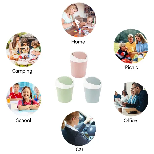 Vista 7 de SITAKE 2 cubos de basura de plástico con 120 bolsas de basura, pequeño cubo de basura de escritorio con tapa abatible para el hogar, oficina