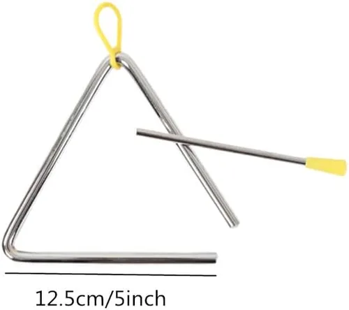 Vista 2 de Triángulo musical de acero de 5 pulgadas con Striker, instrumento de triángulos musicales de percusión de mano de 6 pulgadas, 5 pulgadas y 6