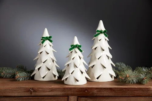Vista 2 de Mud Pie Árbol de Navidad blanco, grande, 12 x 5 1/2 pulgadas de diámetro
