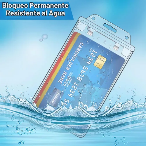 Vista 4 de Tinlade Paquete de 10 portatarjetas de plástico duro con bloqueo permanente, soporte vertical transparente para tarjetas de identificación, funda
