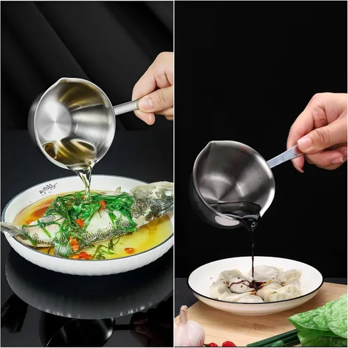 Vista 7 de Calentador de mantequilla de acero inoxidable, mini olla para derretir mantequilla con doble boquilla de vertido, cacerola pequeña para leche
