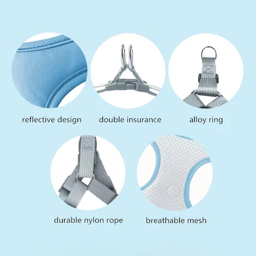 Vista 4 de Arnés para perro con juego de correa, arnés sin tirones para mascotas con 1 clips para correa, chaleco acolchado suave ajustable para perros