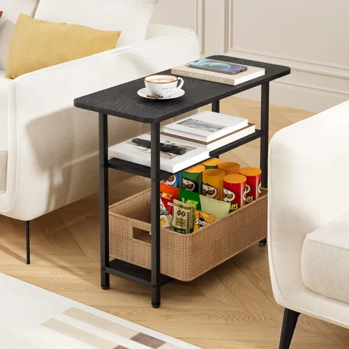 Vista 2 de SLEEPING LAMB - Mesa auxiliar para sala de estar, mesa auxiliar de 3 niveles para espacios pequeños con superficie de almacenamiento amplia, mesita