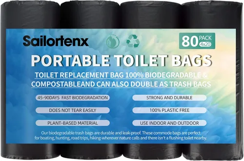 Vista 8 de Bolsas de inodoro portátiles para camping 80/60/20 100% compostables de 8 galones, uso con inodoro de cubo de 5 galones, bolsas de desechos