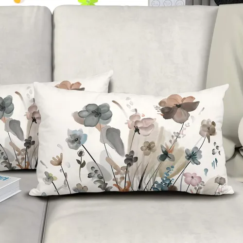 Vista 5 de Juego de 2 fundas de almohada lumbar de 12 x 20 pulgadas, color verde azulado, marrón, crema, gris, beige, flores, rectangulares, rústicas