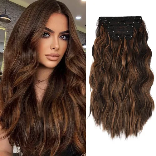 Vista 28 de WECAN Extensión de cabello con clip, de 20 pulgadas, mezcla de rubio ceniza y rubio decolorado, 6 piezas, extensiones de cabello largo ondulado