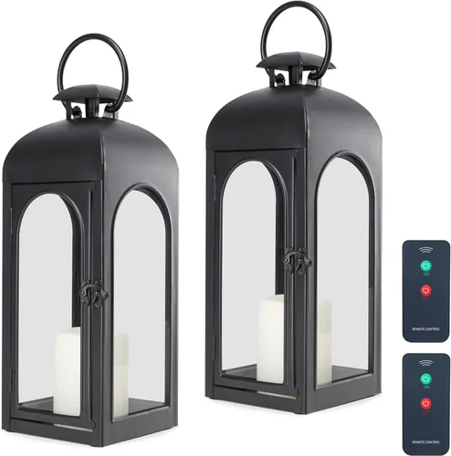 Vista 11 de Bdor Paquete de 2 Faroles Grandes de Lujo Decorativos Altos de 20 Pulgadas Faroles Hurricane de Metal Negro con Paneles de Vidrio Templado