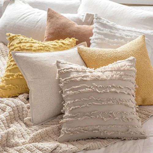 Vista 5 de MIULEE - Juego de 2 fundas de cojín decorativas de lino y estilo bohemio, con patrón jacquard a rayas, para sofá, sillón, sala de estar y Beige